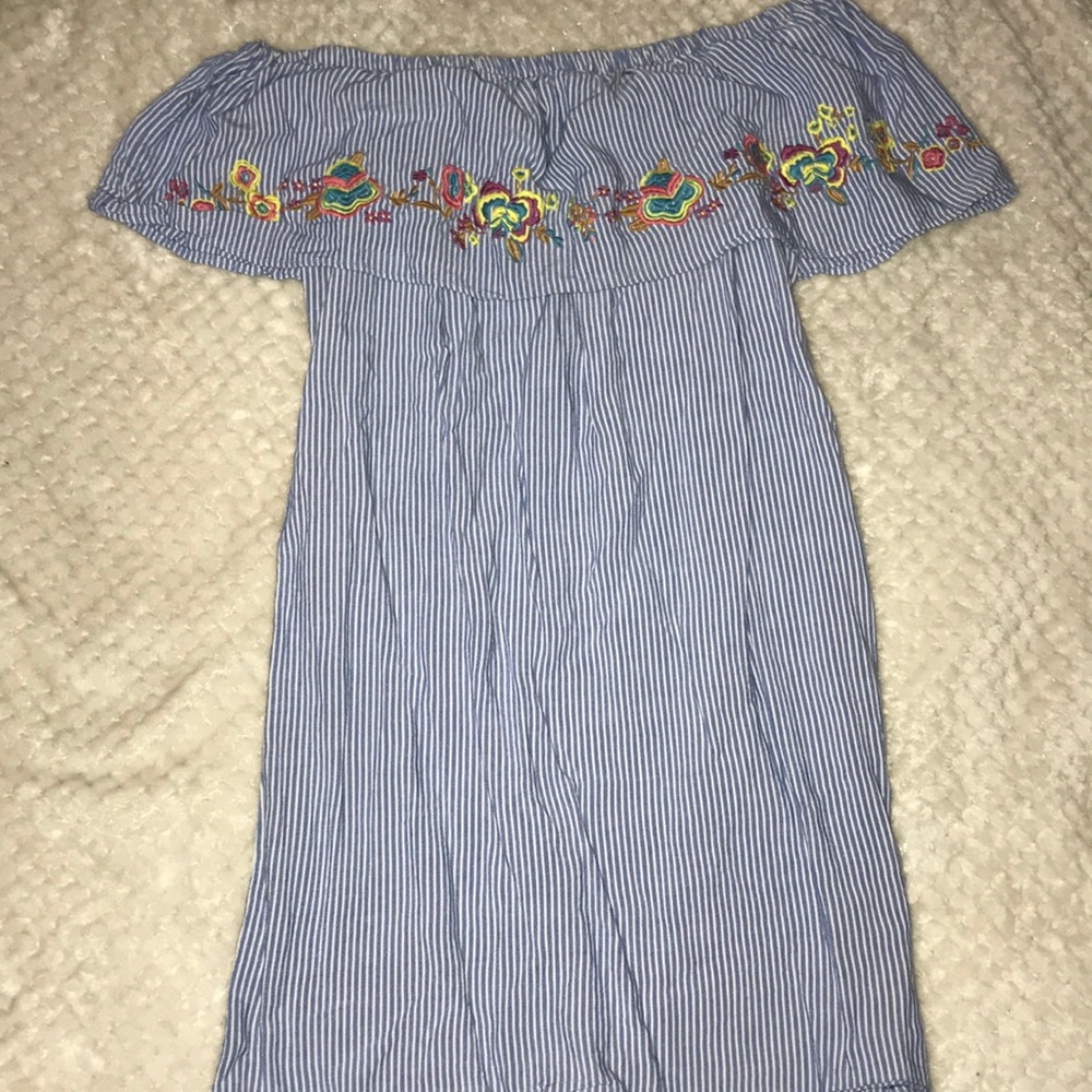 strapless embroidered striped dress